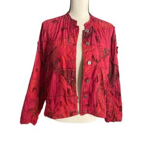 Chico's vintage red artsy boho casual elegance silk cotton artist fairy jacket M